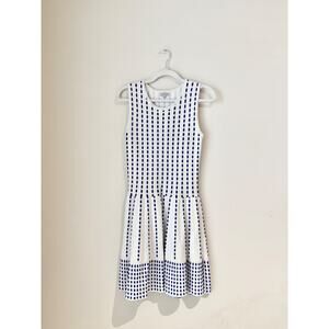 DRISCOLL Embroidered Crewneck Knit Mini Fit & Flare Dress White Blue Women's 0/2